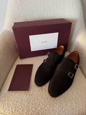Scarpe John Lobb William Double Monk Strap nere scamosciate UK 8,5 EU 42,5 nuove £ 1.360
