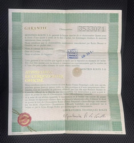 Rolex certificate vintage gmt - certificate,