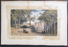 stampa antica litografia 1840 Ferogio firmata china acquerello pincio roma