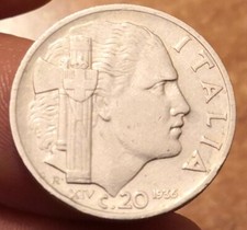 20 Centesimi 1936 Impero, Vittorio Emanuele III, Rara, Rif. 4387