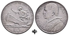 VATICANO 5 lire 1931 ARGENTO Papa Pio XI