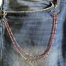 Catena jeans da pantalone per donna con cristalli colorati portachiavi argento