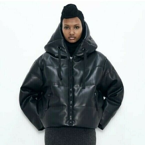 Black puff short leather - short,