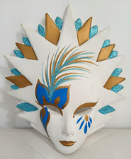 Maschera Veneziana in Ceramica Dipinta Da Parete 20cm Vintage