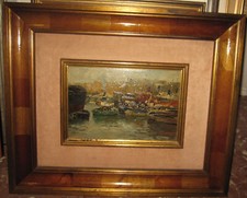 Ezelino Briante  Porticciolo  olio su tavola. Altissima la qualità  Napoli