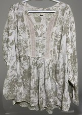 Camicia vintage America blues manica lunga top donna XXL grigio/bianco BoHo camicetta contadina