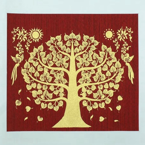 Arte seta stampa - oro, albero