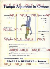 RAGNI GILLONE TORINO 1928 POMPA ASPIRANTE OTTONE MODELLO 300 PUBBLICITA