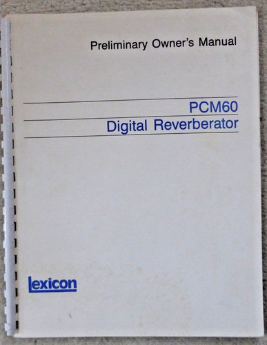 Lexicon pcm60 owner s - lexicon, owner's