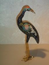 RARA SCULTURA ORIENTALE GRU  UCCELLO IN CLOISONNE   H 25