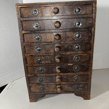 Organizzatore spezie gioielli vintage indù asiatico 8 cassetti legno massello metallo decorato