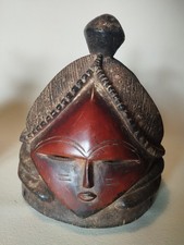 Raro elmetto in legno bifacciale stile Baule, Costa d'Avorio, anni '50