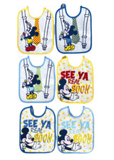 Set 6 Bavaglini Bavette In Spugna Neonato Disney Mickey Mouse Retro In PVC