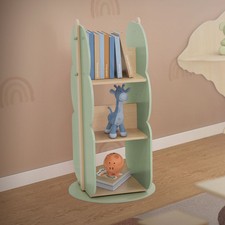 Libreria scaffale per bambini beige-verde forma albero per cameretta giocattoli