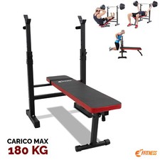 PANCA PER SOLLEVAMENTO PESI MULTIFUNZIONE PIATTA REGOLABILE + PORTA BILANCIERE 