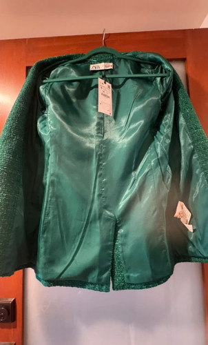 Zara blazer donna tweed verde - blazer,