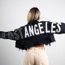 Trio Urban Lost Angeles Jean Black Jacket Cropped Cut Out Size XS