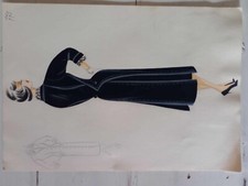 Figurino di moda anni 50-60 disengato e colorato a mano con cartamodello