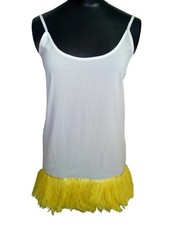 Top bianco MANGANO con piume di marabù- Tg. S