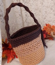 Borsa Borsetta Da Donna Ragazza  23x20Cm uncinetto  Marrone  Cotone Fatto A Mano