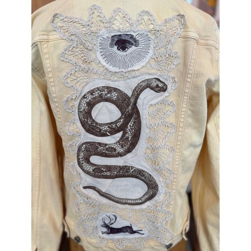 Giacca denim panna riciclata - ,