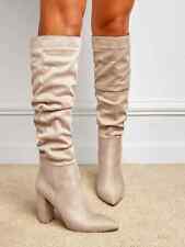 stivali ginocchio donna tacco quadrato pelle sintetica 10 cm beige CZ319