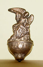 Acquasantiera Angelo con bambino in ottone anticato da muro ,parete chiesa casa