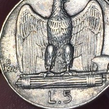 ?  Regno d'Italia Vittorio Emanuele III  5 Lire Aquilino 1927 ARGENTO GRAMMI 5