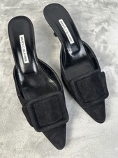 Manolo Blahnik -Donna-Pelle scamosciata nera-Tacco fibbia-Slip in Mule US-sg-7,5