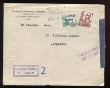 SPAGNA CANARIE 1938 POSTA AEREA CENSURA MILITARE