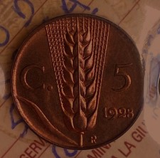 5 CENTESIMI 1928 SPIGA FIOR DI CONIO PERIZIATA RAME ROSSO