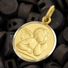 Ciondolo in ORO Giallo 18 kt 750 Angelo Custode Angioletto Medaglia Unoaerre