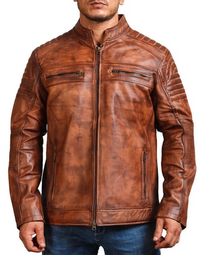 Giacca pelle marrone cerata - , a