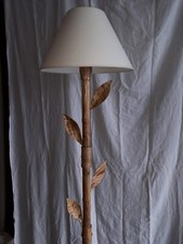 Lampada da terra piantana in legno con foglie abatjour artigianale 