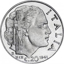 Regno d'Italia Vittorio Emanuele III 20 centesimi 1941 bordo zigrinato 