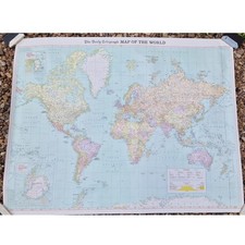 Retro pre-1990 Daily Telegraph large giant wall map chart world atlas 47 x 36 in
