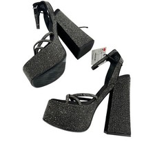 Sandali Zara strass tacco alto plateau nero e argento taglia 6