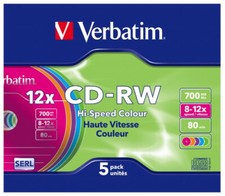 VERBATIM 43167 CD-RW  CONF DA 5 SLIM Colour