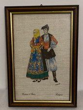 quadro sardo su lino costumi d'italia sardegna dipinto cornice legno - 178