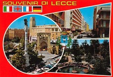 Cartolina Lecce vedute varie stemma grafica Via Salandra Villa Comune anni '80