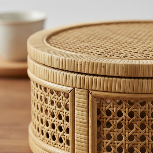 Scatola rotonda rattan con - in,