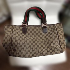 GUCCI Sherry Line GG Canvas Tote Bag Borsa a Mano Pelle Marrone Vintage dal Giappone