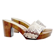 Beige Python Effect Band Heel