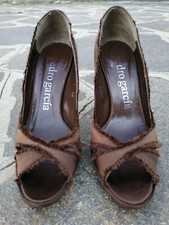 Scarpe donna sandali decolléteé tessuto marrone, tg. 38 tacco 11, usato buono