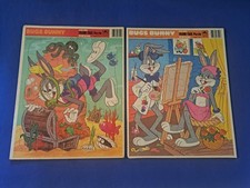 2 Bugs Bunny Extra Spessa Telaio-Vassoio Puzzle 1983 1985 Golden Large 14,5 x 11,5