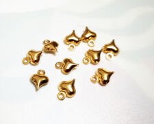 10pz ciondoli mini cuore bombato in acciaio inox 8,5x6mm colore oro bijoux