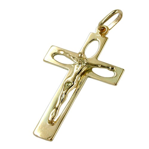 Ciondolo croce con gesù - con, 14kt