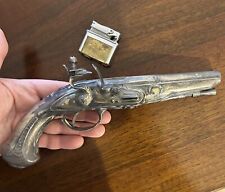 Accendino a forma di pistola replica a pietra focaia del 1700 Argento 800