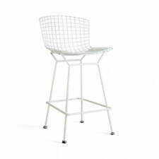 Sgabello da bar Knoll Harry Bertoia dipinto bianco originale 428 filo