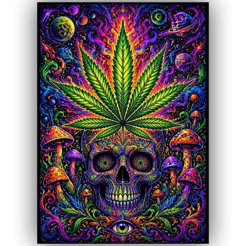 Poster trippy weed skull - weed,